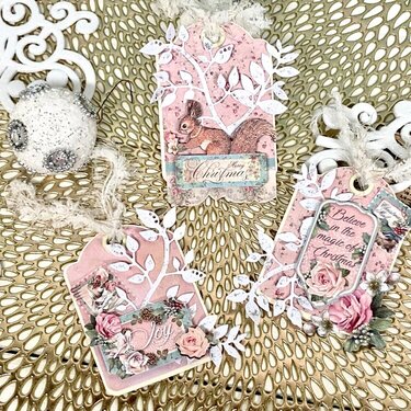 Stamperia Pink Christmas gift tags for Dawna's Secret Santa packages