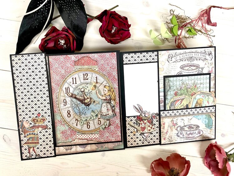 Page 1 Front: Alice in Wonderland Mini Album - FotoBella Design Team Project