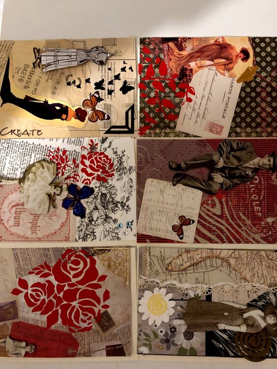 6 collage/ mixed media cards