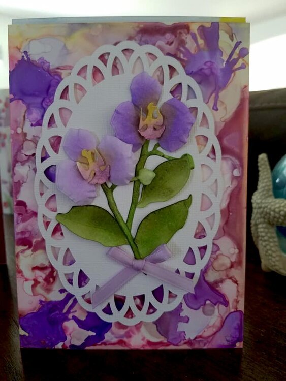 Orchids w/alcohol ink background
