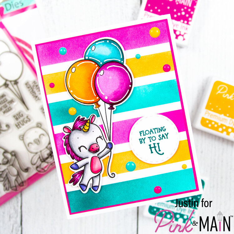 Striped Unicorn with Balloons Card