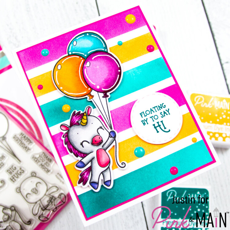Striped Unicorn with Balloons Card