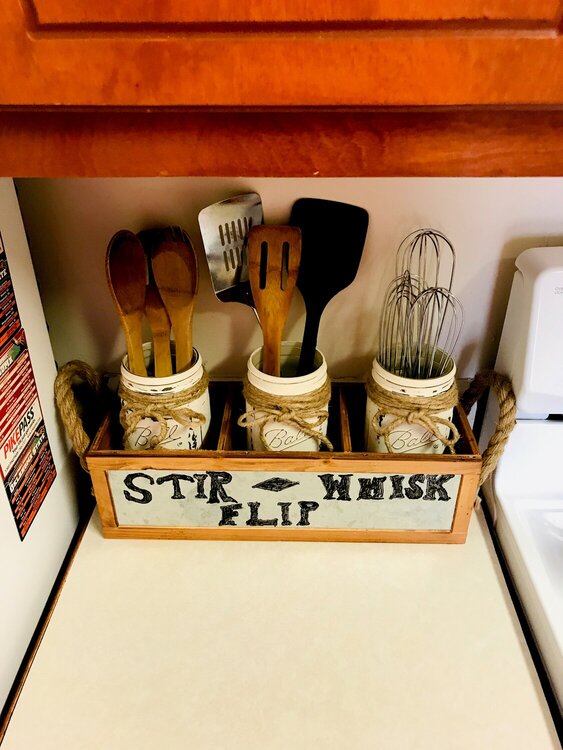 Made a box to put jars in to hold kitchen utensils in