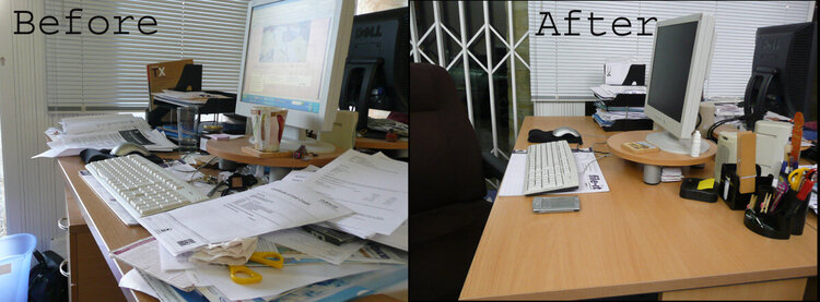 My desk before and after