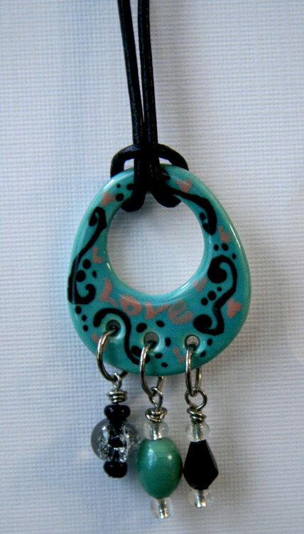 Painted Pottery Necklace with dangle beads