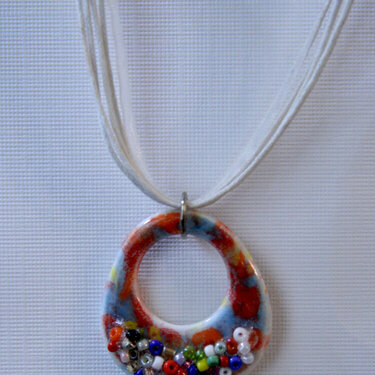 Painted Pottery Necklace with seed beads