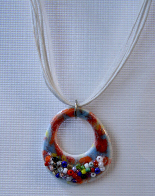 Painted Pottery Necklace with seed beads