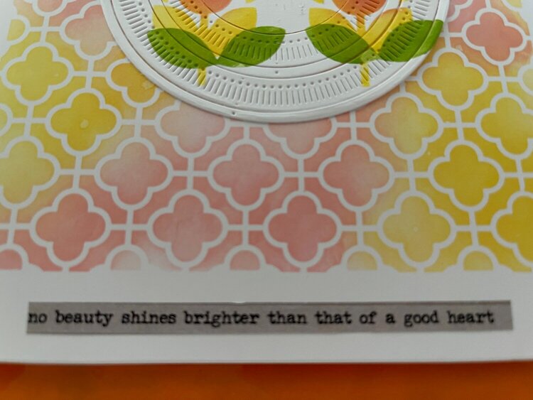 &quot;No Beauty Shines Brighter Than That of a Good Heart&quot; - Summery Stenciled die cut Flying Bird card using Peach and Yellow Colors