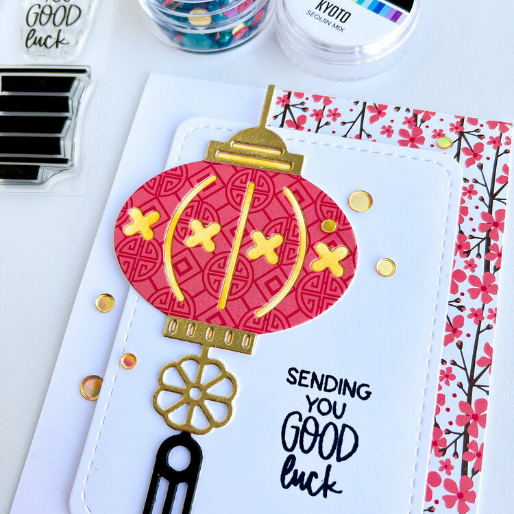 Good Luck Card With Die Cut Patterned Paper