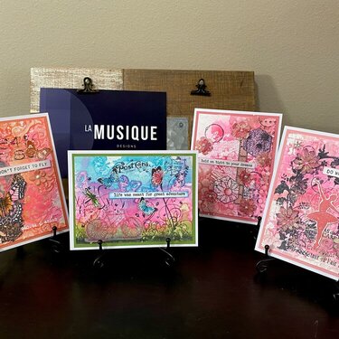 Mixed media cards-The Pinks