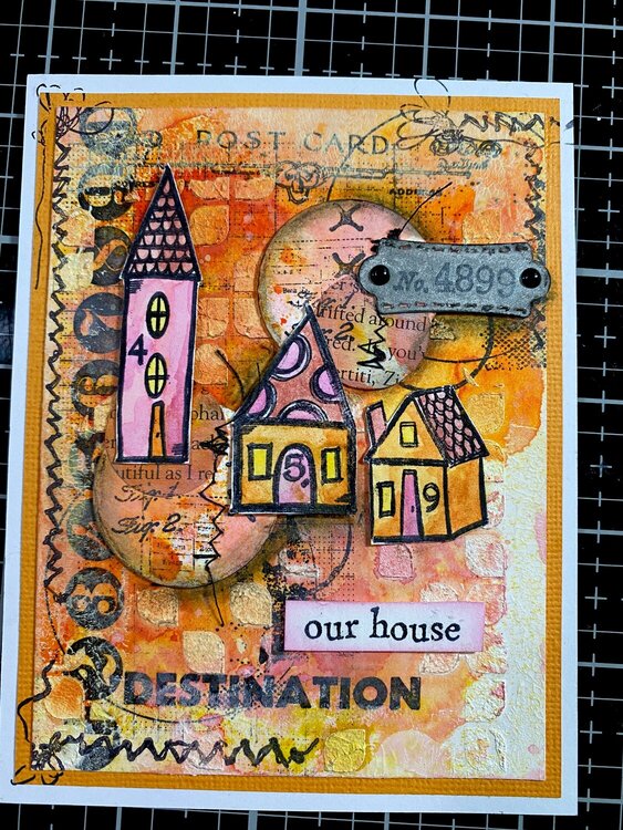 Mixed media card House-5