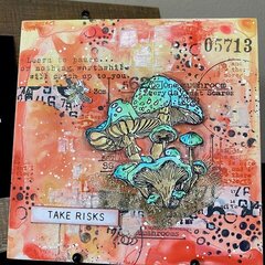 Mixed media wall art tile-Mushrooms