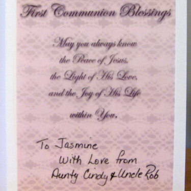 Inside of first communion Card