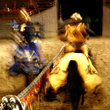 Joust Between Blue and Yellow Knights