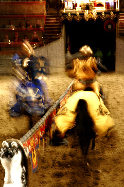 Joust Between Blue and Yellow Knights
