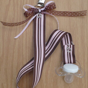 pink and brown stripe paci clip