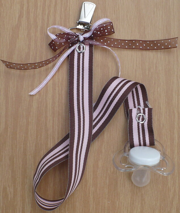 pink and brown stripe paci clip