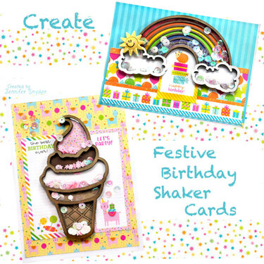 Ice cream and rainbows shaker cards