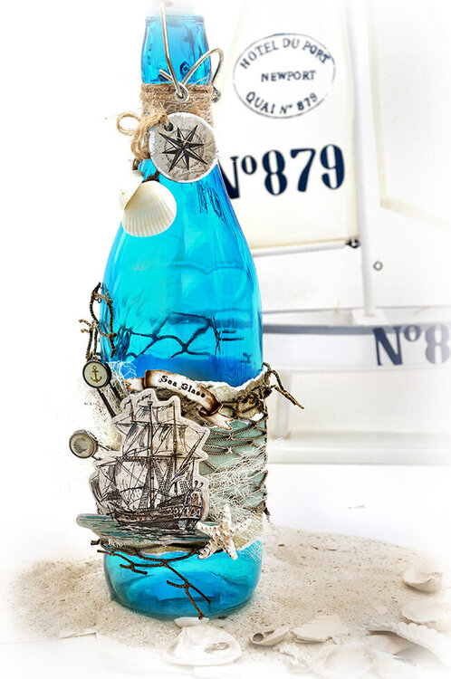 Sea Glass Decorated Bottle - Prima Design Team