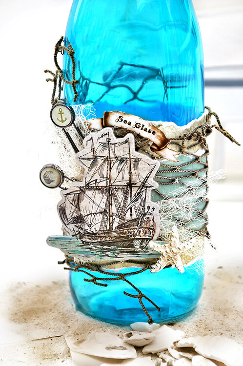 Sea Glass Decorated Bottle - Prima Design Team
