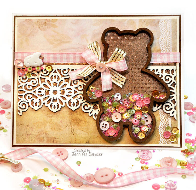 Teddy Bear Shaker Card - baby girl