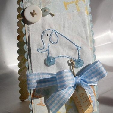 Baby Boy embroired elephant card.