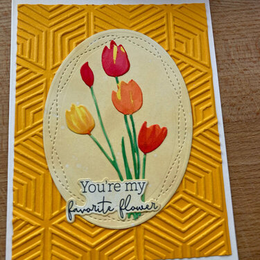 Tulips in oval frame