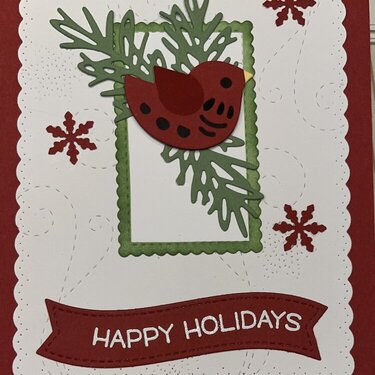 waffle flower folk art bird Christmas card