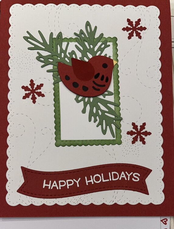 waffle flower folk art bird Christmas card