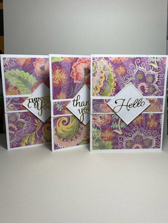 3 cards using up old pattern paper