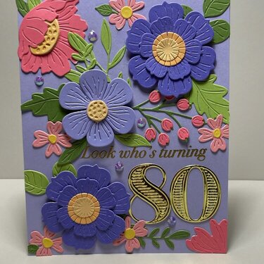 80th Birthday easel card for my husbands lovely aunt
