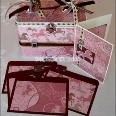 Horse theme altered tin card file box, complete gift set
