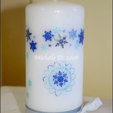 Snowflake Candle, Stamped Image Transfered onto Candle, So Many Scallops