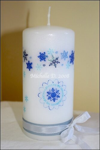 Snowflake Candle, Stamped Image Transfered onto Candle, So Many Scallops