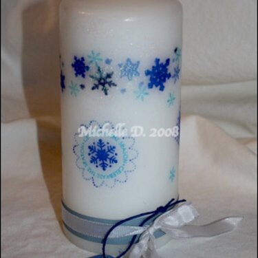 Snowflake candle with Tag; Stamping on a Candle