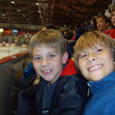 Dylan and his friend at the Cornell Hockey Game