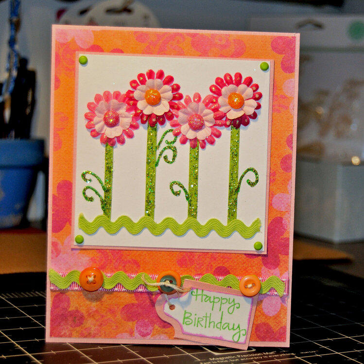 Pink &amp; Orange Flower Birthday Card