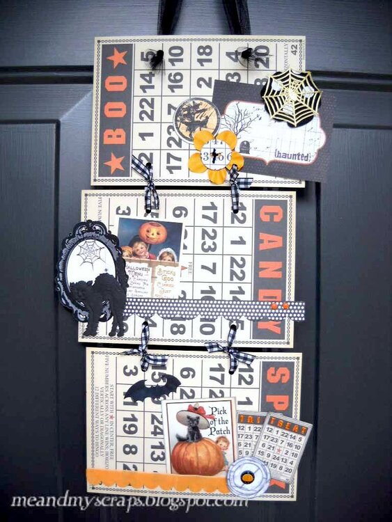 Halloween wall hanging {Jenni Bowlin bingo cards}