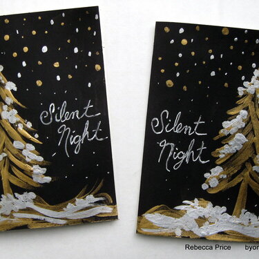 Hand painted &quot;Silent Night&quot;  Christmas cards