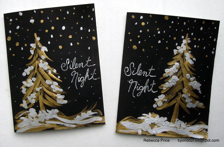 Hand painted &quot;Silent Night&quot;  Christmas cards