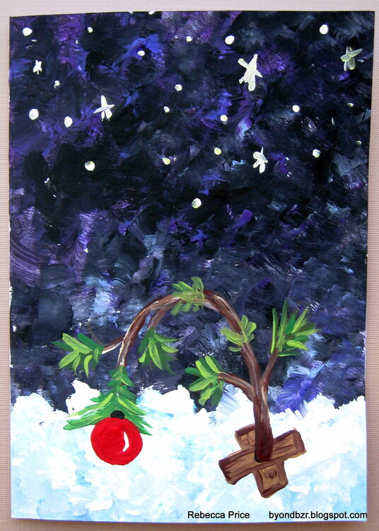 Handpainted &quot;Charlie Brown&#039;s Christmas tree&quot; Christmas card.