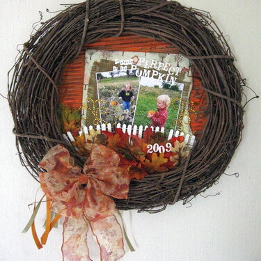 In search of the perfect pumpkin *12x12 displayed in a wreath*