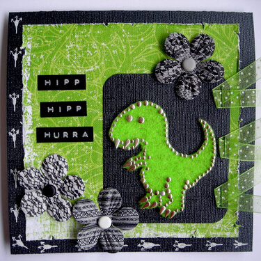 DT card - Prima &#039;say it in studs&#039; and green felt = cute dinosaur! :)