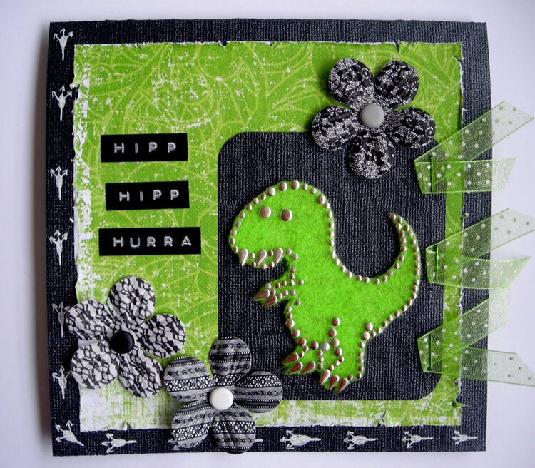 DT card - Prima &#039;say it in studs&#039; and green felt = cute dinosaur! :)