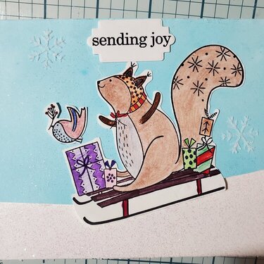 Squirrel on sled Christmas card