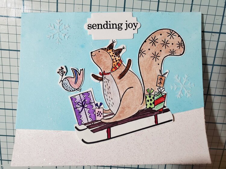 Squirrel on sled Christmas card