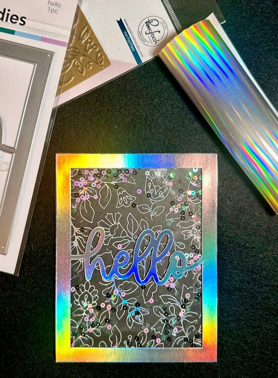 Holographic Hello shaker card