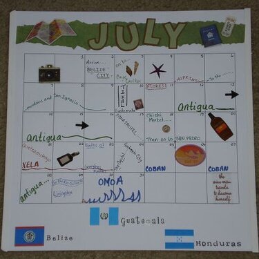 Calendar overview of Central America trip