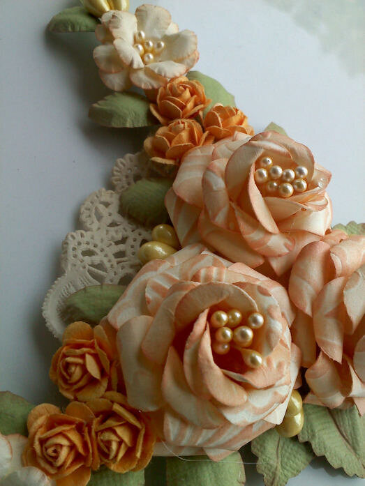 Handmade Paper Flower Spray - Peach and Cream