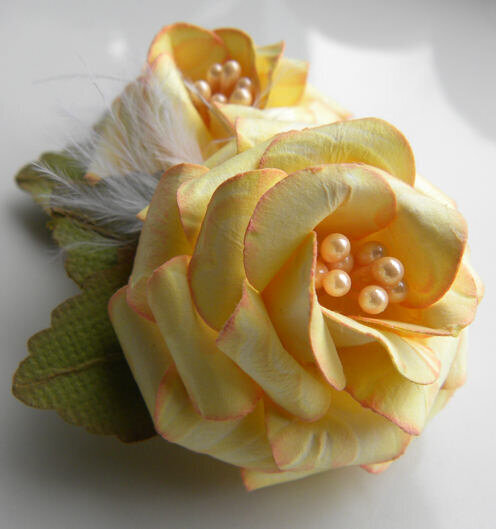 Handmade paper roses - embossed yellow